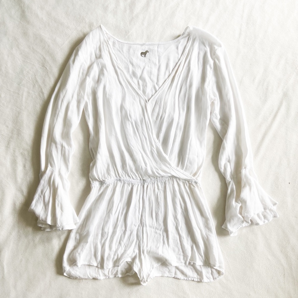 INDAH Parnell Bell Sleeve Romper in White